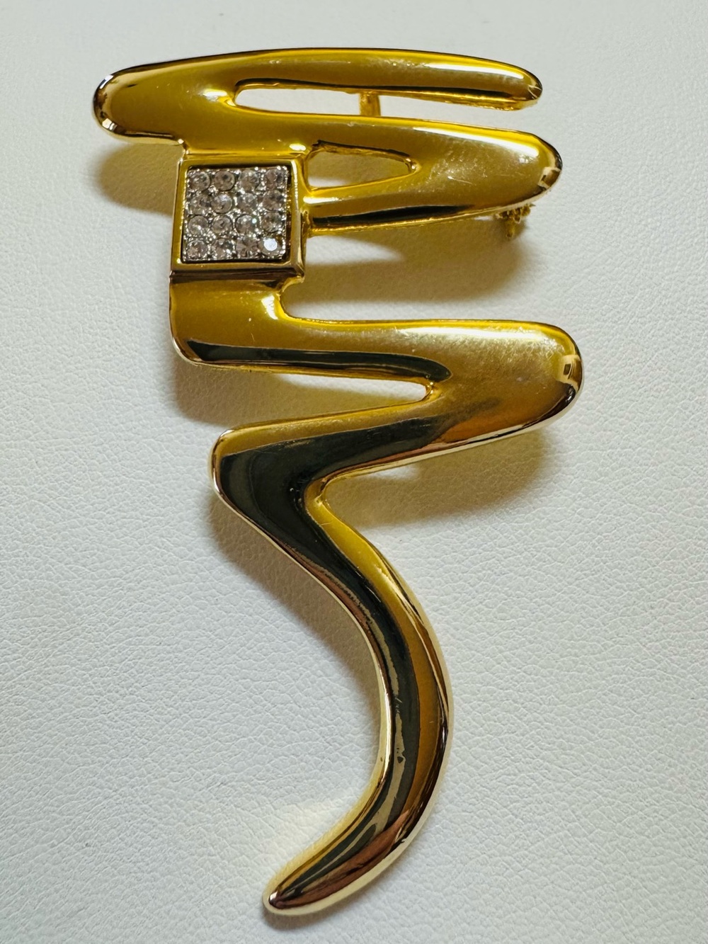 Park Lane Gold-tone Abstract Zig Zag Brooch with Crystal Accent